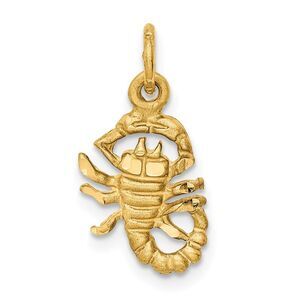 14k Yellow Gold Scorpio the Scorpion Zodiac Satin & Diamond Cut Charm